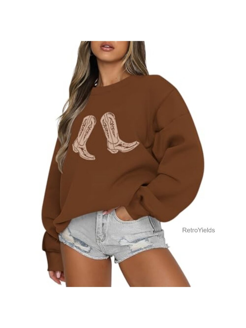 Cowgirl Boots Graphic Sweatshirt Women Country Western Long Sleeve Pullover